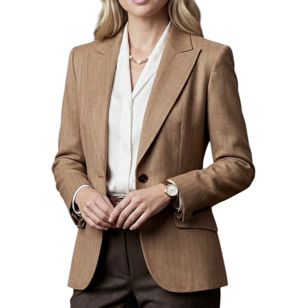 AMANDA SMITH Tan Pinstripe Blazer 16W Plus Size Business Suit Jacket NWT $218